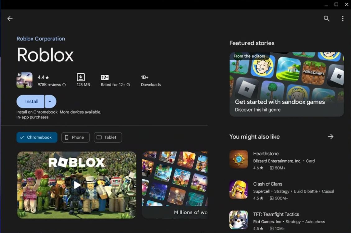 Installa Roblox su Chromebook tramite Play Store
