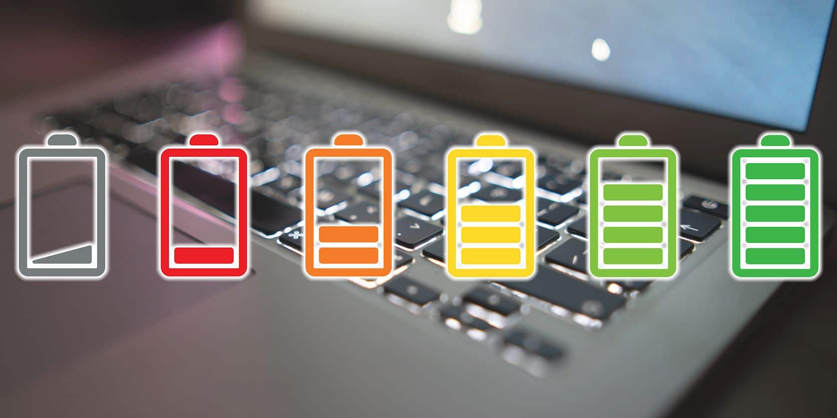laptop con indicatori di utilizzo della durata della batteria