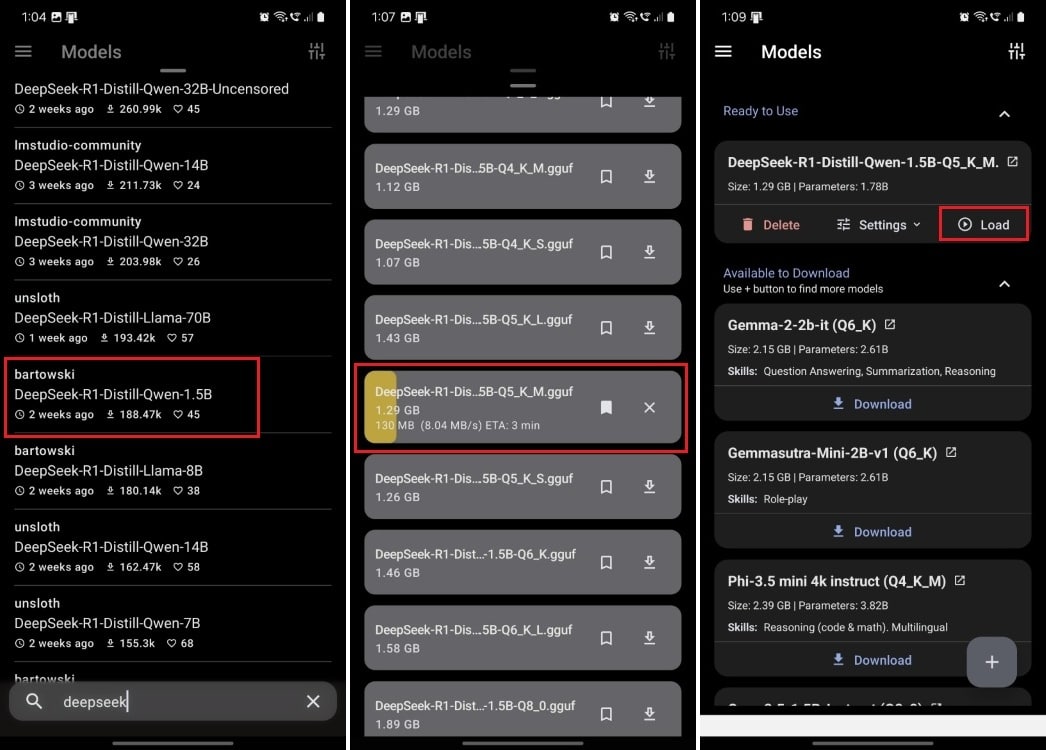 Scarica il modello deepseek r1 su Android in locale