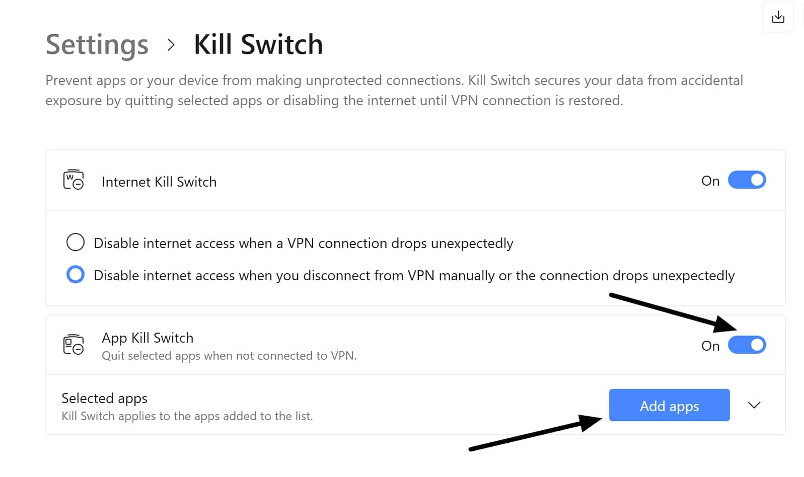 Funzionalità VPN - Kill Switch