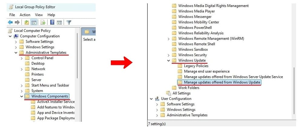 開啟群組原則設定來設定 Windows 更新