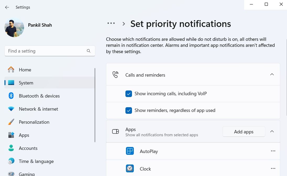 Notifiche prioritarie nell'app Impostazioni di Windows 11
