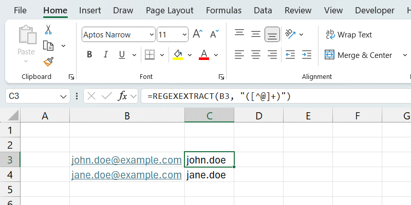 Excel 中的 REGEXEXTRACT 函數。