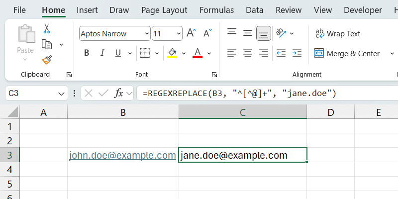 Excel 中的 REGEXREPLACE 函數。