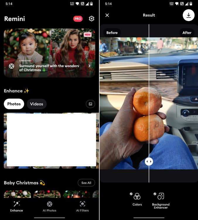 remini görüntü yükseltme arayüzü android uygulaması