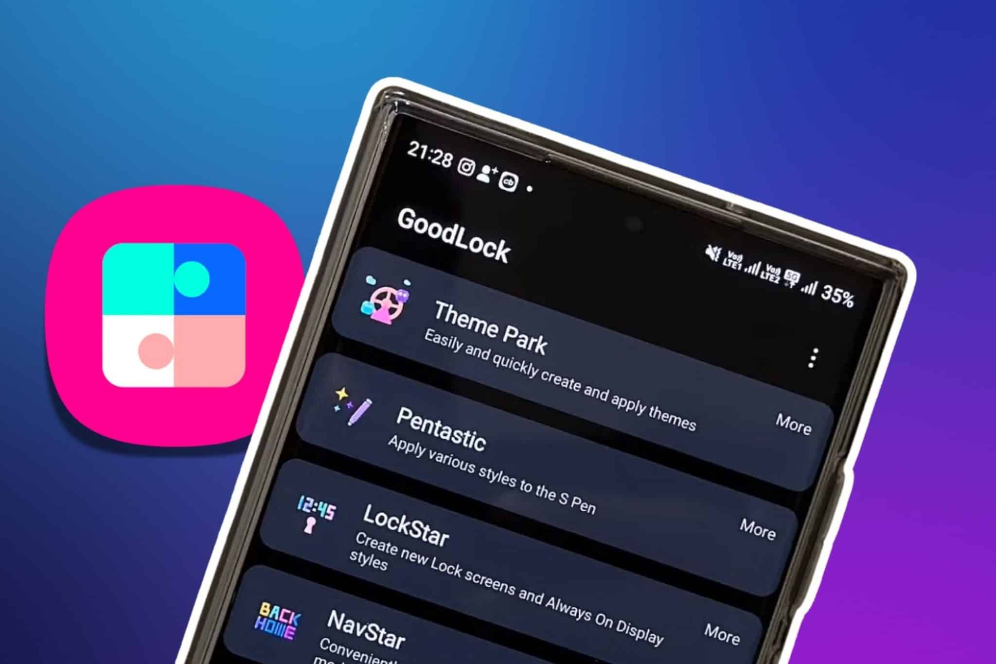 三星手機顯示 Good Lock 應用程序,左側有 Good Lock 圖標