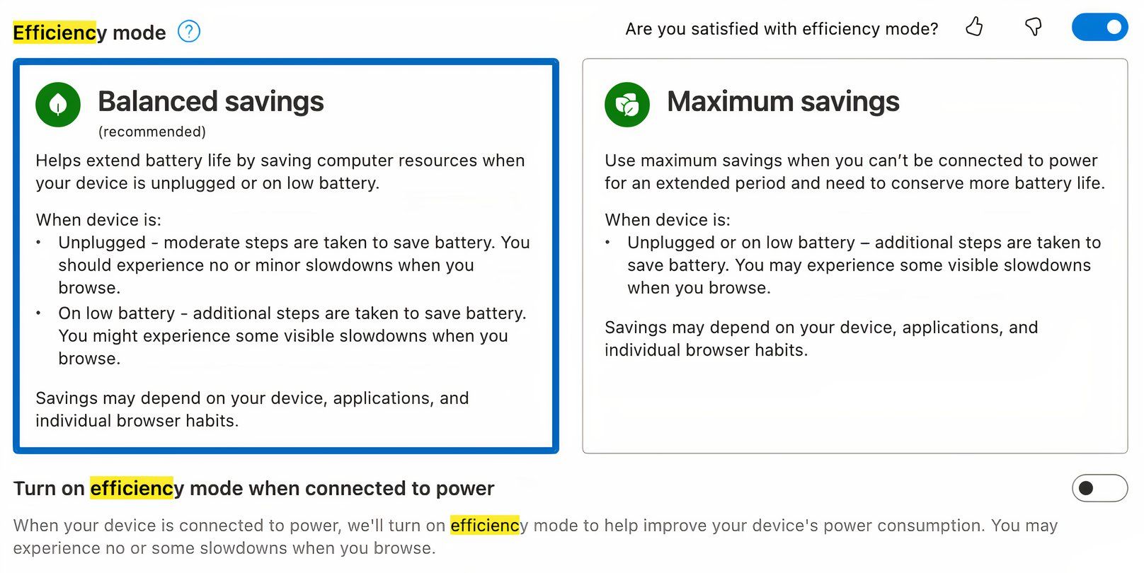 Abilita la modalità efficienza in Microsoft Edge
