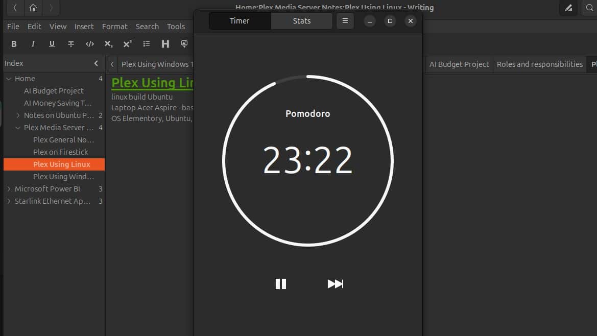 Schermafbeelding van Pomodoro-app met timer