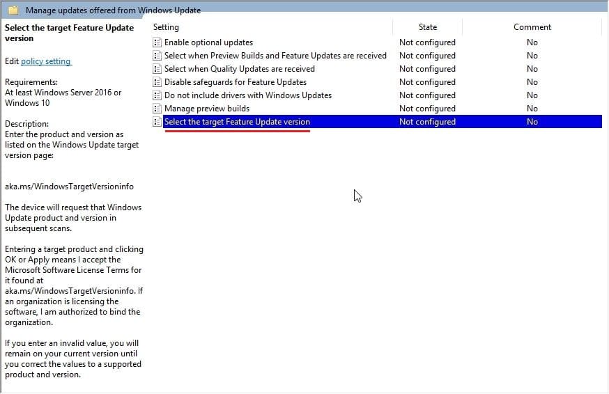 在群組原則中指定目標 Windows 11 版本
