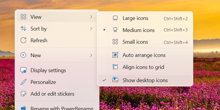 Nascondere le icone del desktop in Windows.