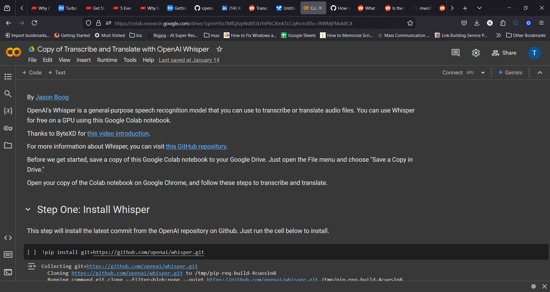 Trascrizione tramite l'app Whisper di OpenAI su Google Colab