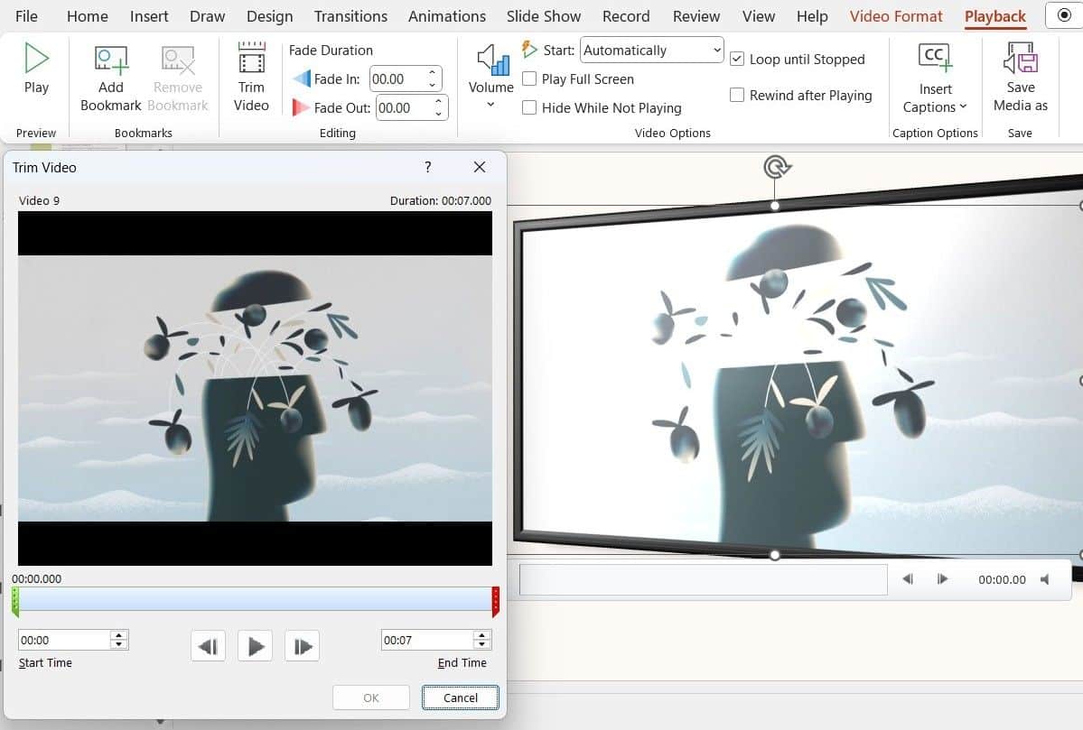 PowerPoint 簡報中的視訊修剪窗口