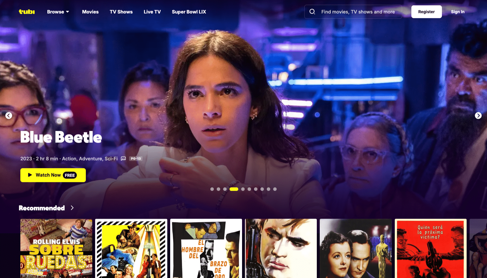 Tubi TV 免費串流平台首頁