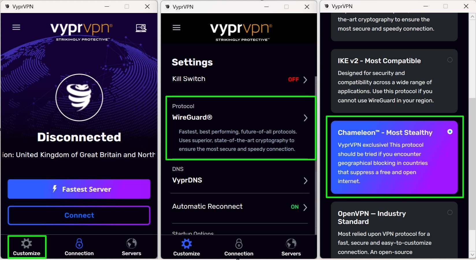 Abilita la modalità Camaleonte in VyprVPN