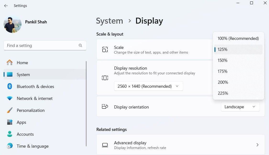 Windows 11 Sistem Ayarları Ekran Ölçekleme Menüsünü Gösteriyor