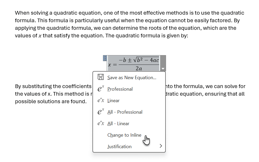在 Microsoft Word 中顯示內聯方程