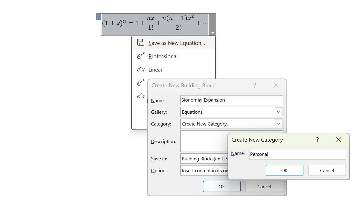 在 Microsoft Word 中儲存公式