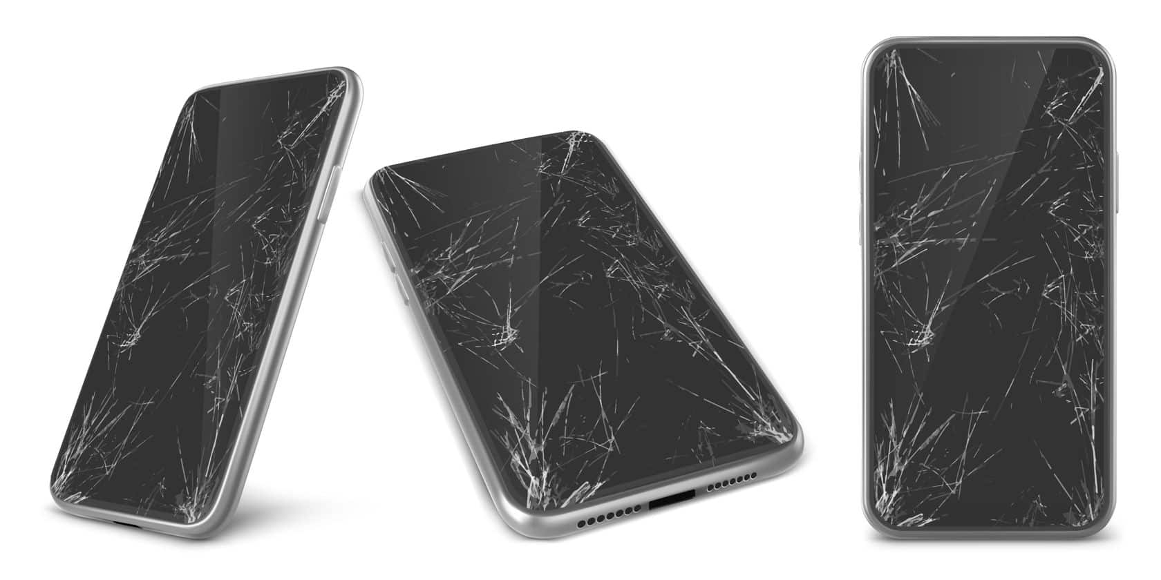 tre telefoni con lo schermo rotto