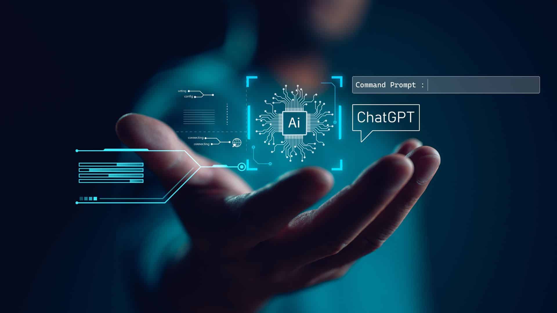 Tecnología de inteligencia artificial, un empresario muestra un gráfico virtual de Internet global conectado a ChatGPT. Chatea con IA.