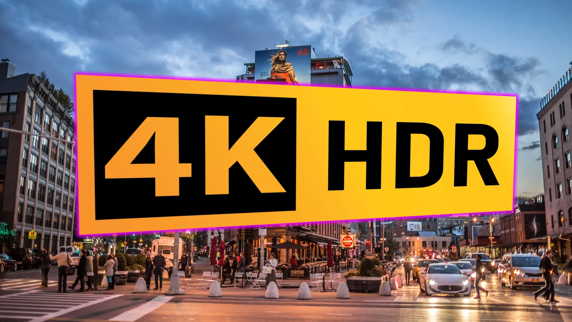 Logo HDR 4K su scena di strada scattata in HDR