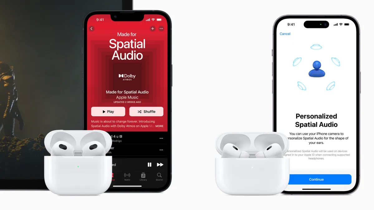 AirPods 3 和 AirPods Pro 2 分別在 iPhone 13 和 iPhone 14 Pro 上展示空間音訊功能