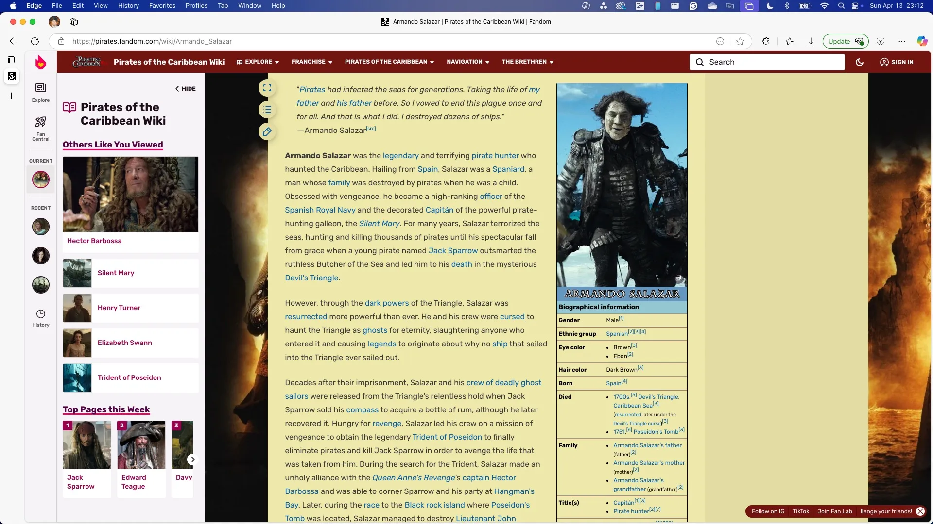 アルマンド・サラザール パイレーツ・オブ・カリビアン Wikiページ
