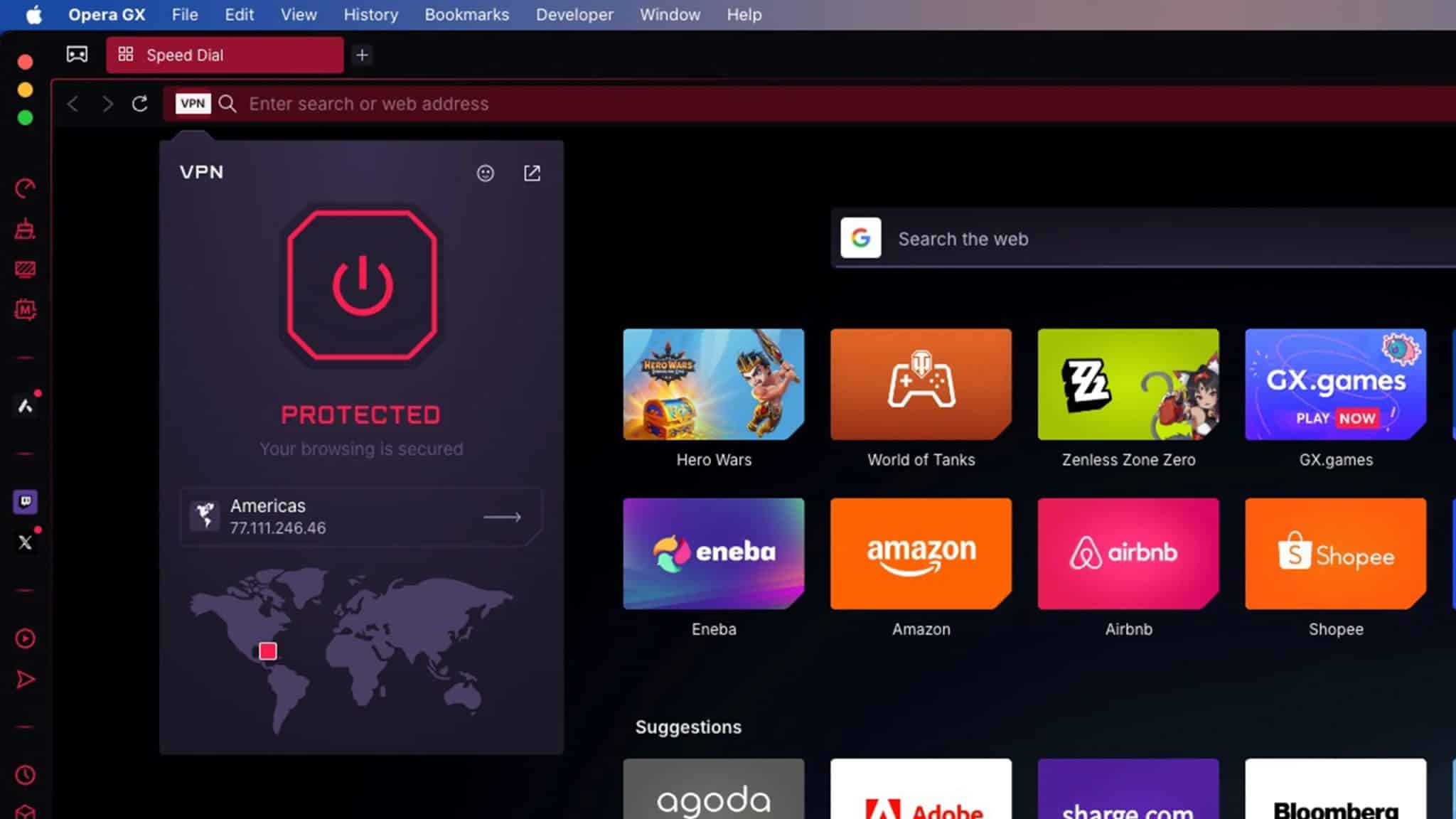 VPN integrata su Opera GX
