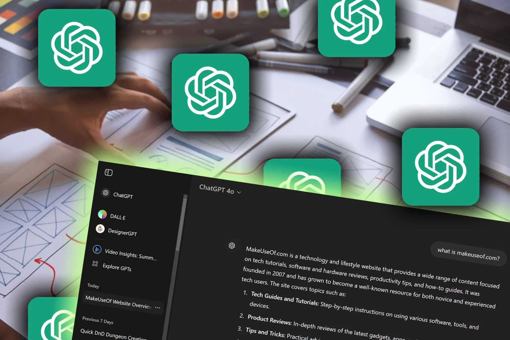 Elementi di design dell'esperienza utente di ChatGPT con loghi OpenAI