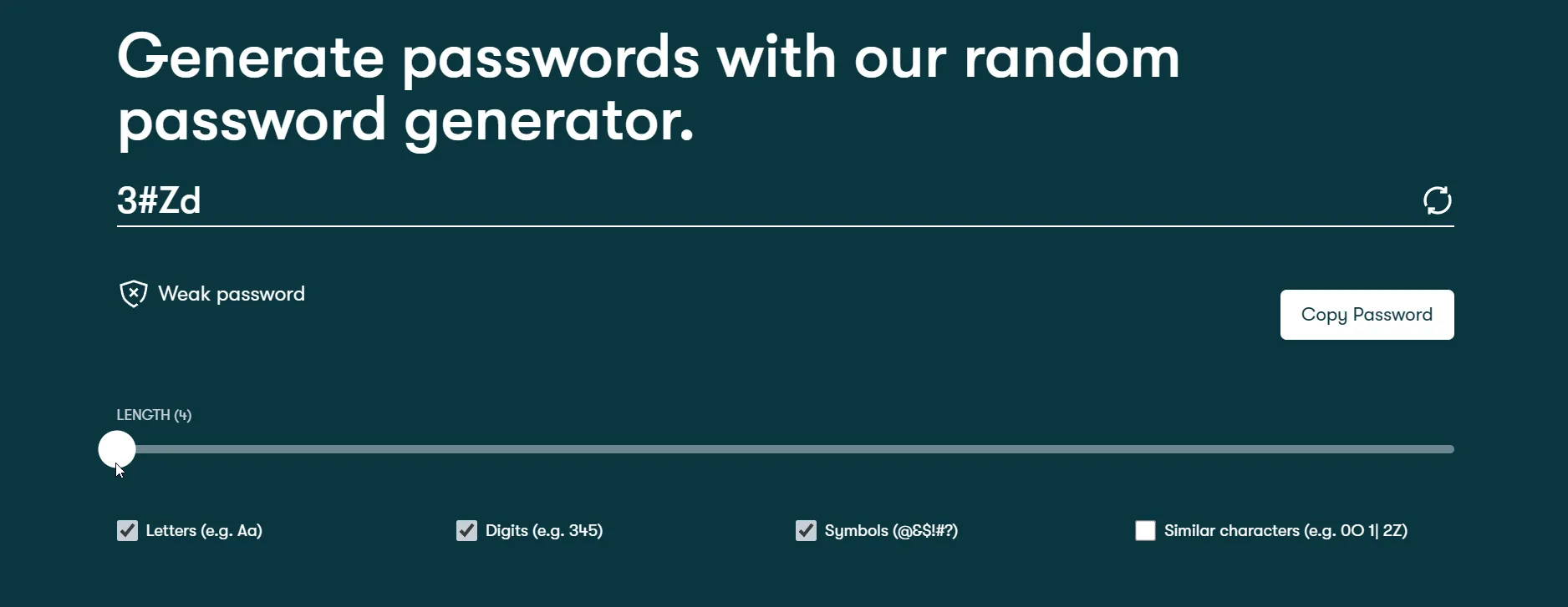 Przykład długości pliku GIF generatora haseł Dashlane