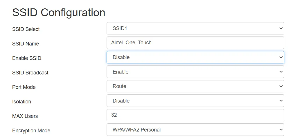 Отключение конфигурации SSID