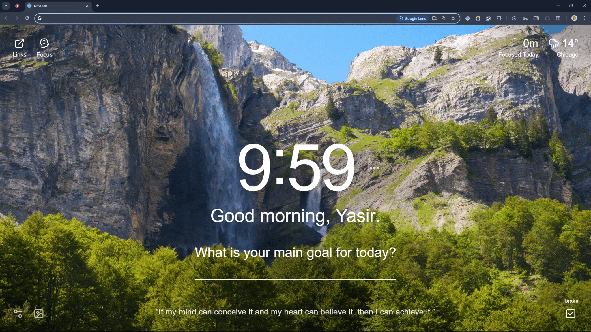 Browser minimalista Google Chrome con nuova scheda Momentum