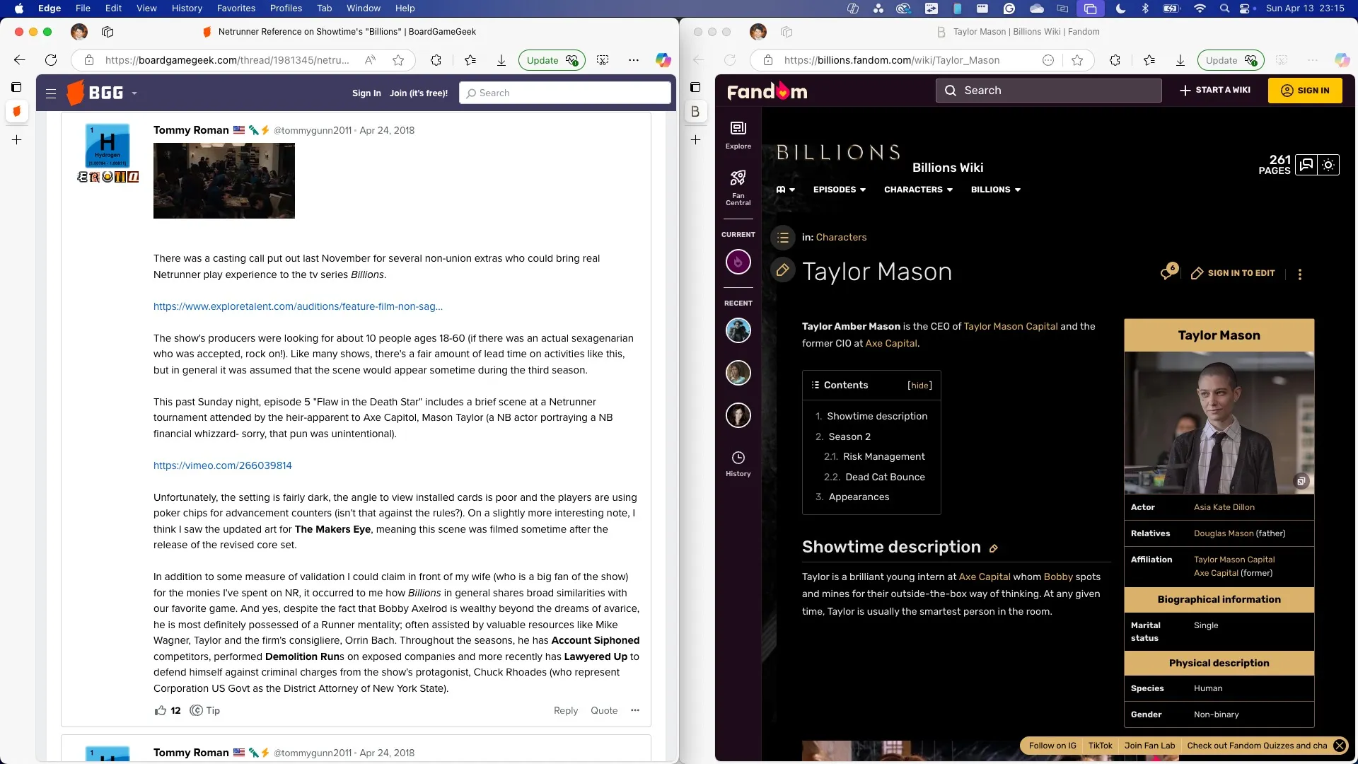 NetrunnersボードゲームとTaylor MasonのBillionsに関する情報