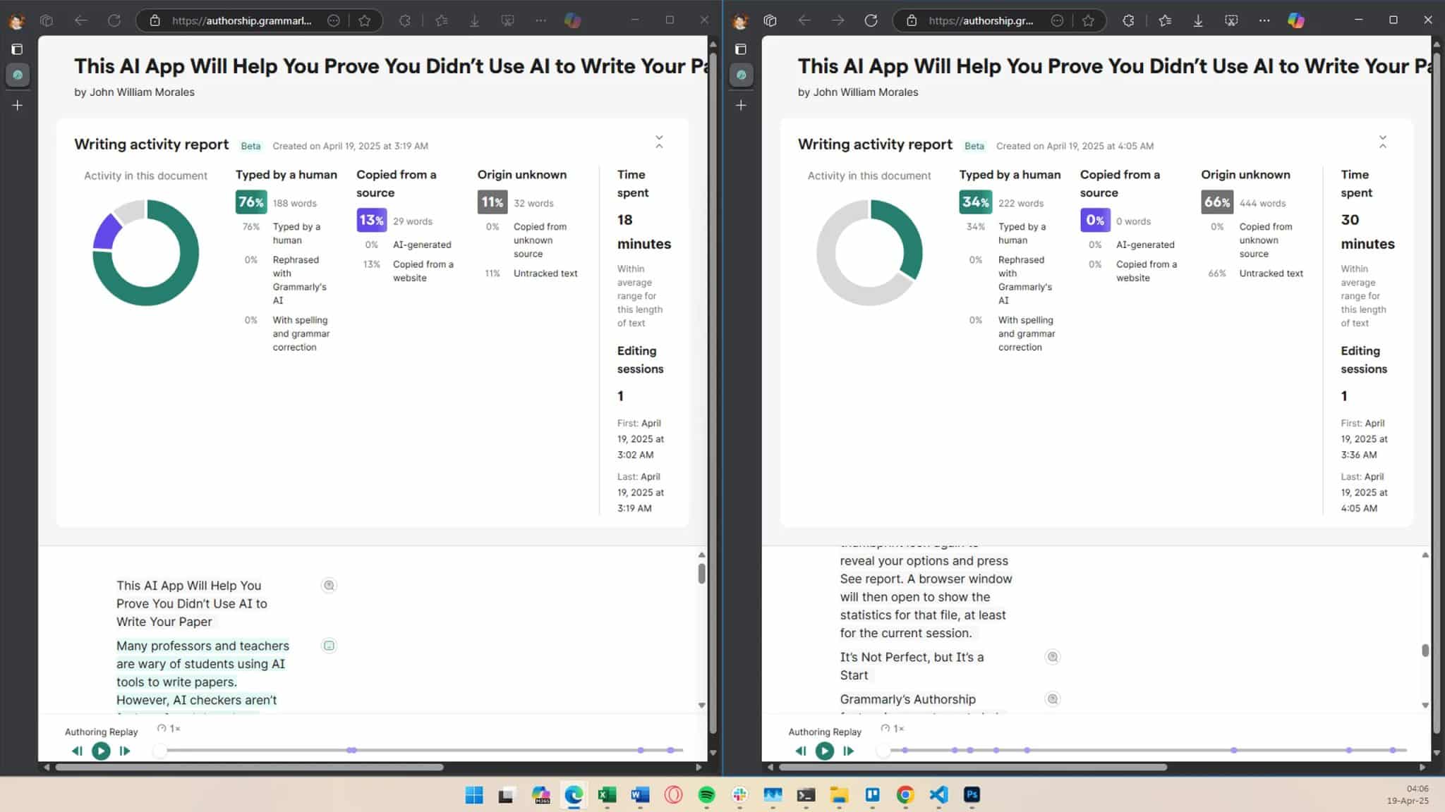 Perdita del monitoraggio dei progressi su Grammarly Authorship dopo il riavvio di un file
