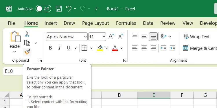 Selecteer het gereedschap Opmaak kopiëren/plakken in Excel.