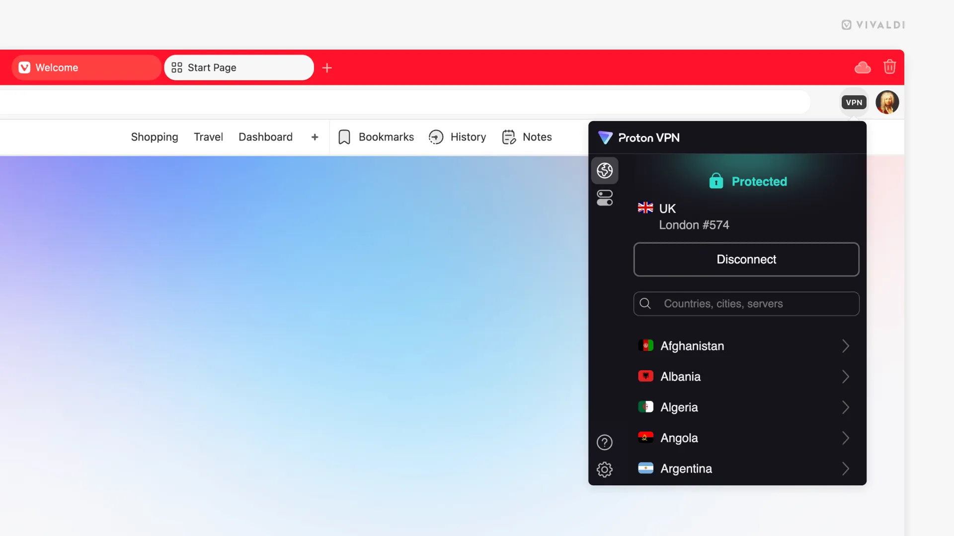 Come connettersi a Proton VPN tramite Vivaldi.