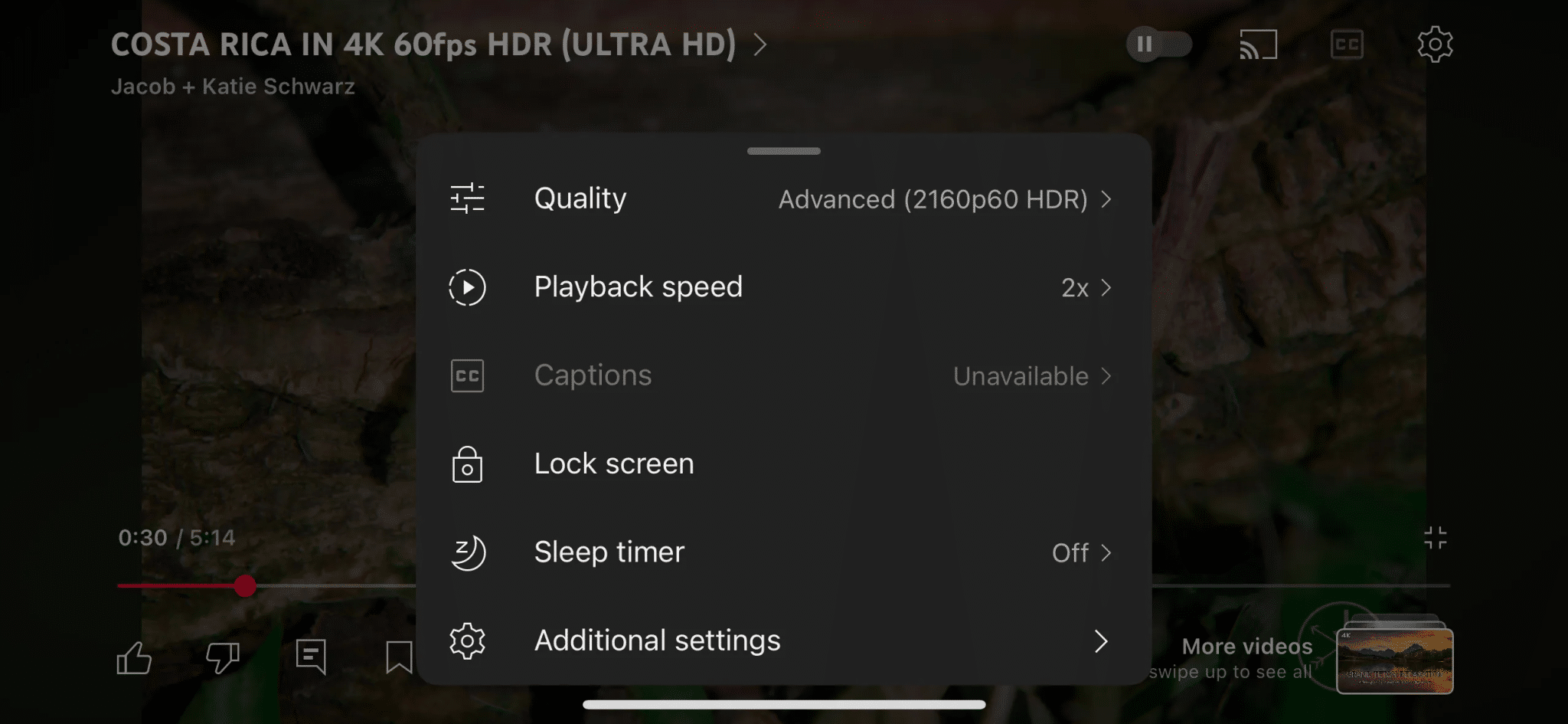 Selettore di qualità YouTube Mobile