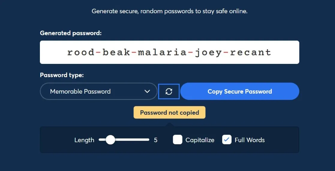 Generatore di passphrase 1Password