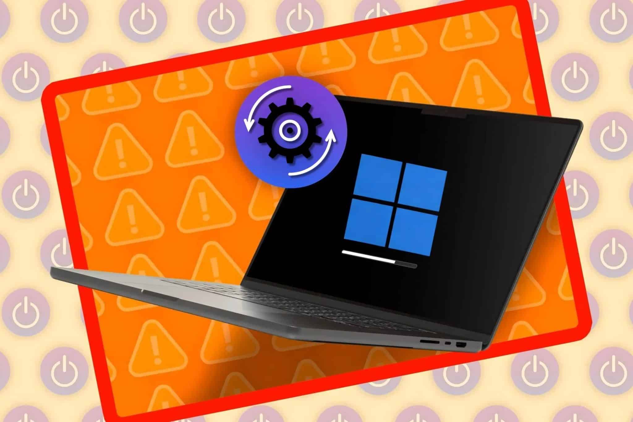 筆記型電腦正在加載螢幕上顯示 Windows 徽標並進行更新