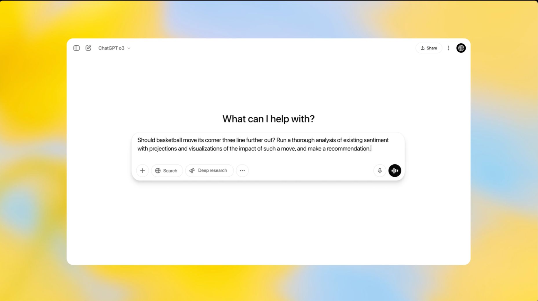 ChatGPT 中使用 OpenAI o3 模型的螢幕截圖