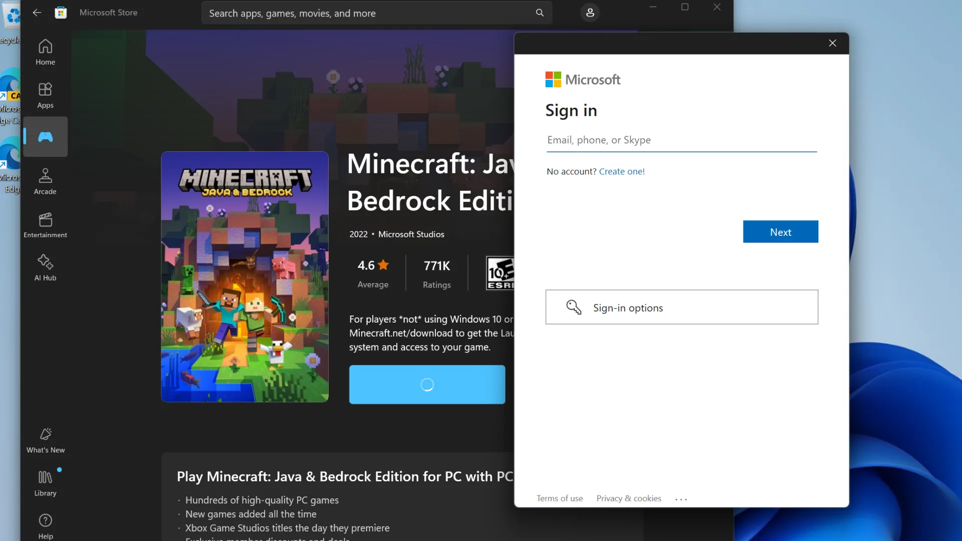Microsoft Store 要求登入 Microsoft 帳戶以完成購買