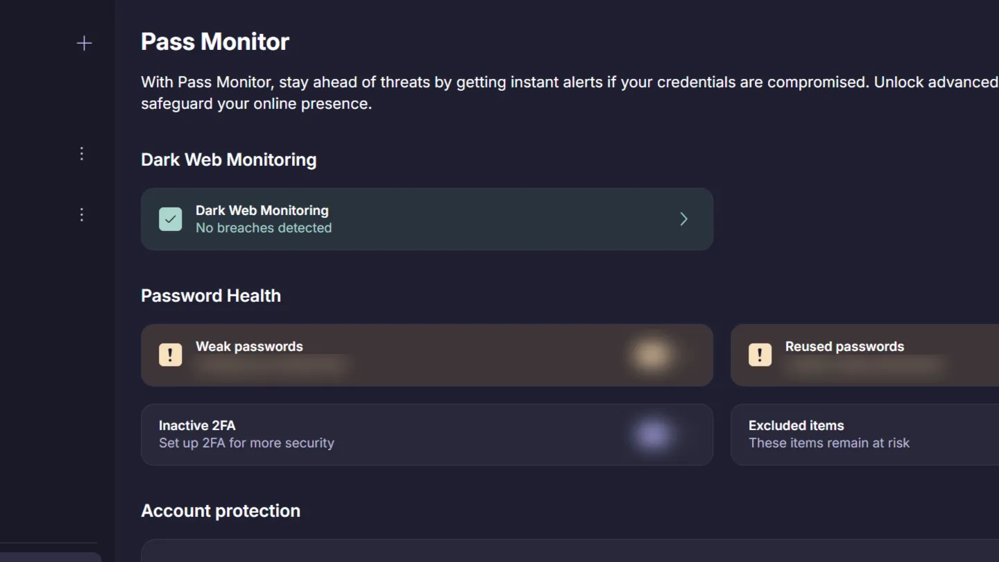 Proton Pass Dar Web Monitor 顯示資料未洩露