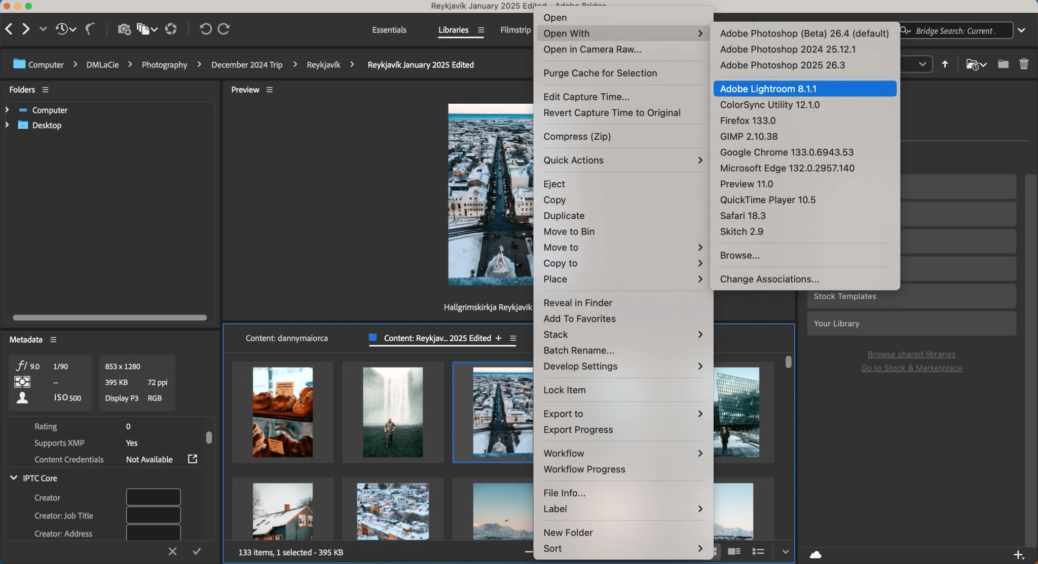 Άνοιγμα εικόνας από το Adobe Bridge σε διαφορετικές εφαρμογές της Adobe