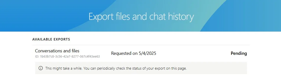 已請求 Skype 對話備份