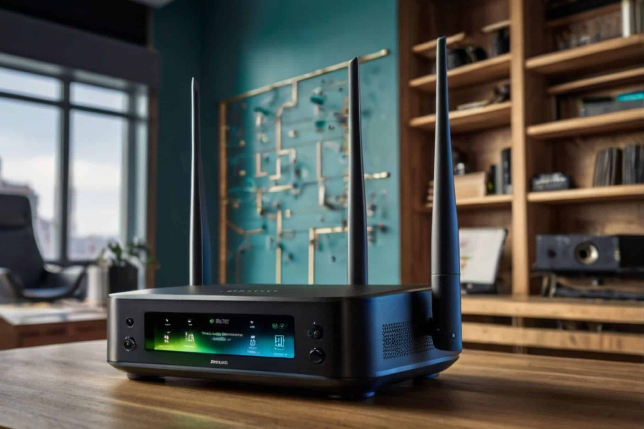 科技辦公室桌上的 WiFi 路由器