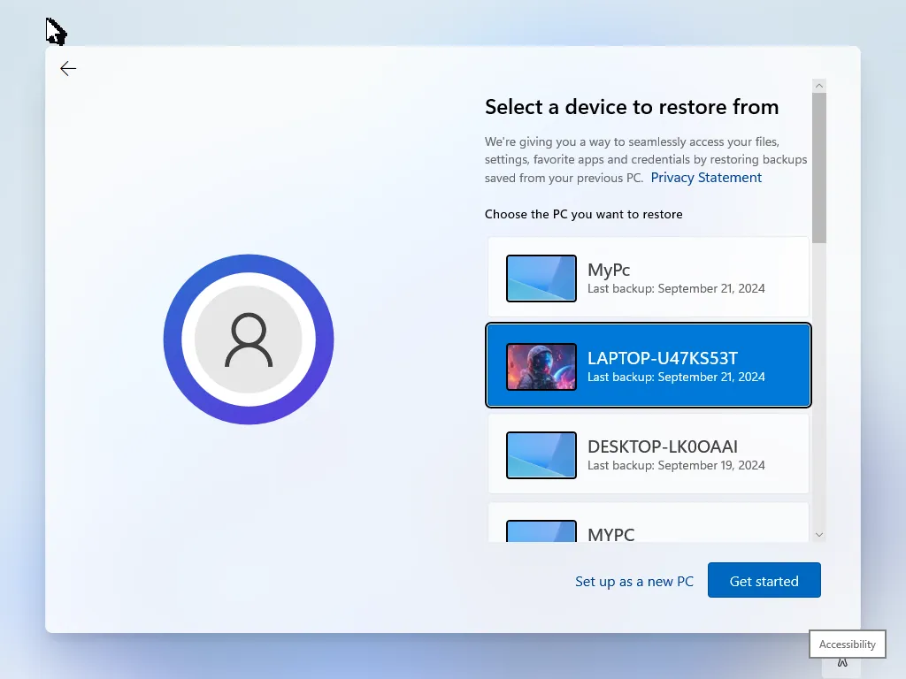 Windows 11 安裝期間的 Windows 備份還原選項