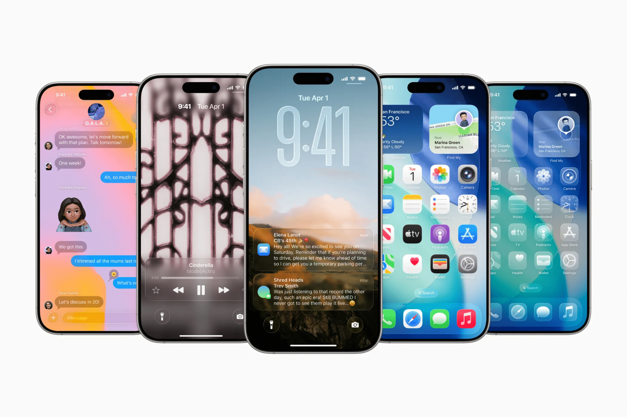 Изображения прототипов iPhone, демонстрирующие функции iOS 26