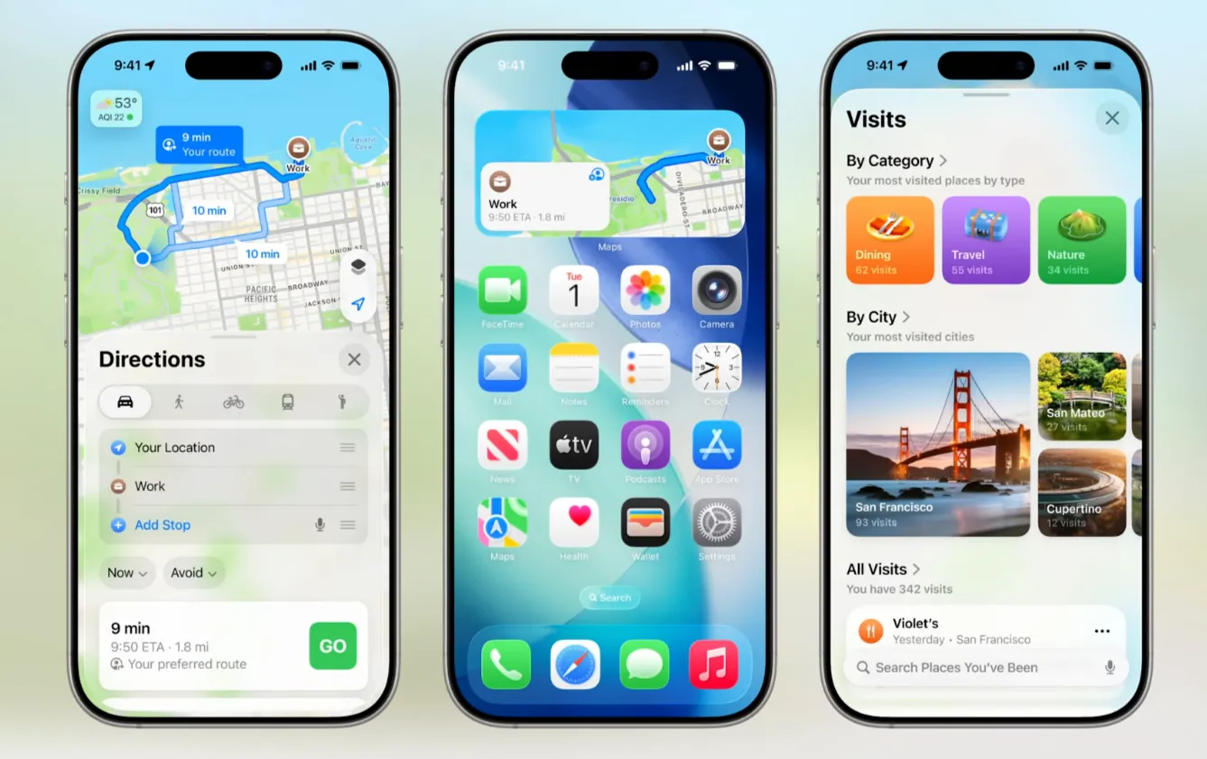 Основные функции Apple Maps iOS 26