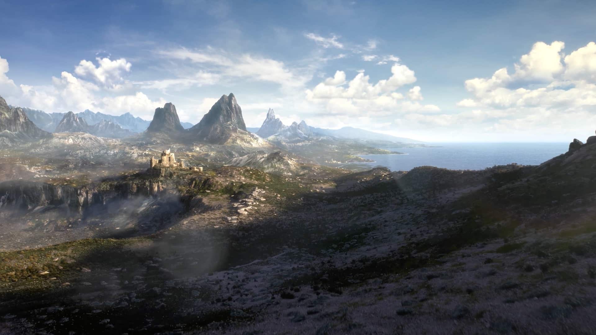The Elder Scrolls 6'nın ortamı. Uzaktaki dağlar, çayırlar ve okyanus