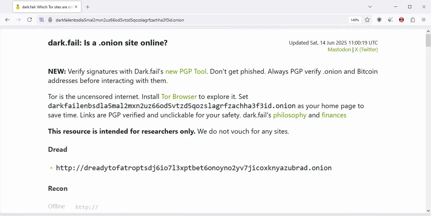Dark-Fail-Website im Tor-Browser
