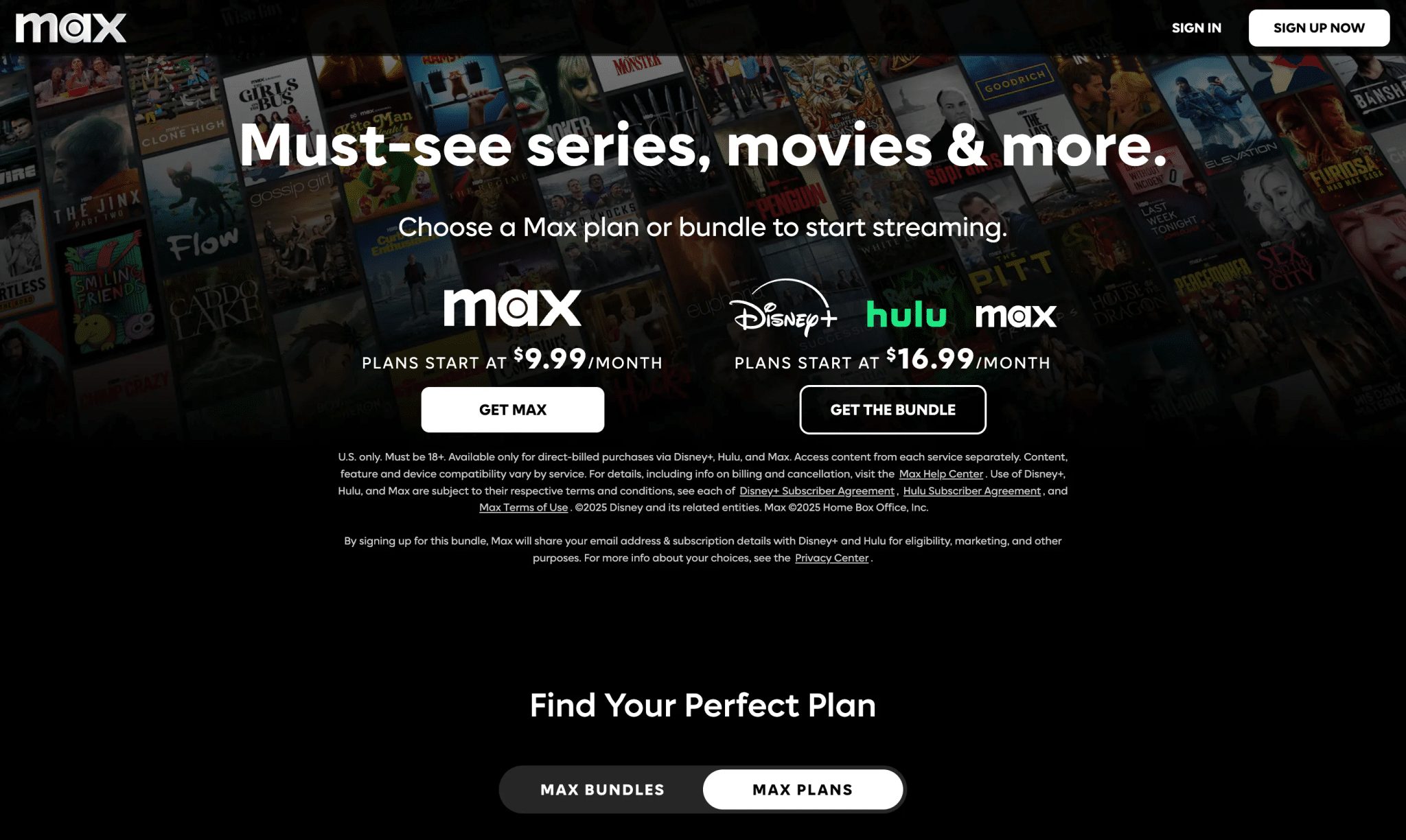 Schermata iniziale di HBO Max che mostra i diversi piani offerti